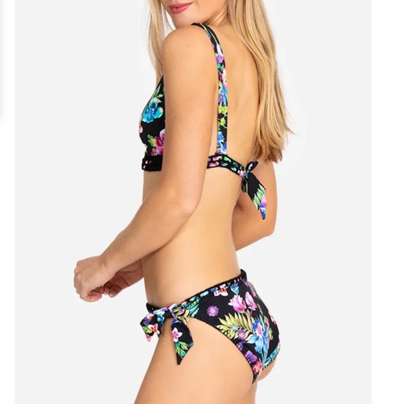 Johnny Was Caribbean Bikini Set Black Floral Embroidered Size Small - Picture 3 of 14